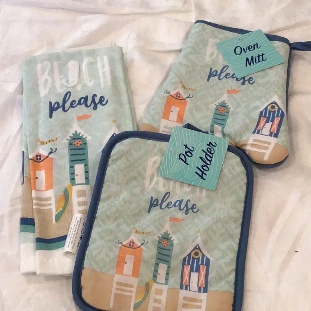 NWT Beach Please Kitchen Towel Pot Holder Oven Mitt